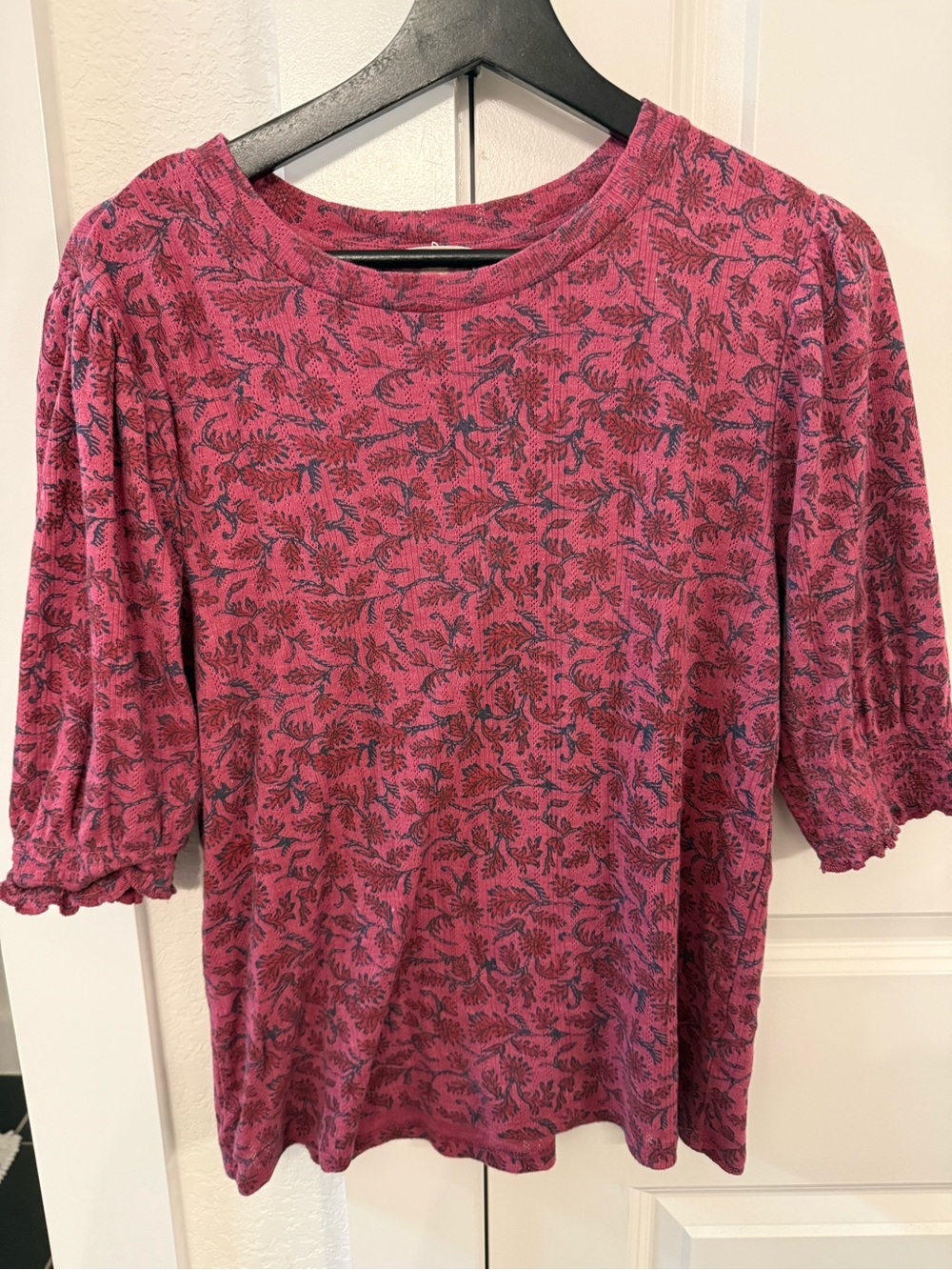 Lucky Brand Pink Floral Short Sleeve Peasant Top